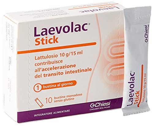 Laevolac Stick - Integratore Alimentare a Base di Lattulosio, Contribuisce all'Accelerazione del Transito Intestinale, Senza Glutine - Confezione da 10 bustine monodose da 15ml