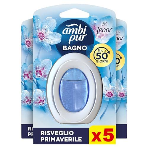 Ambi Pur Bagno Profumatore per Ambienti ad Azione Continua, 5 pezzi, Fragranza Lenor Risveglio Primaverile, Eliminazione e Prevenzione degli Odori, fino a 50 giorni di Profumo
