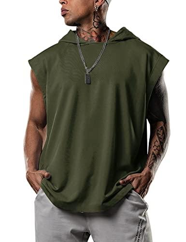 Lomon Canotte da uomo Canotte con cappuccio Camicia da palestra senza maniche tinta unita Running Athletic Sports Muscolo Bodybuilding Magliette.., Esercito Green_h, M