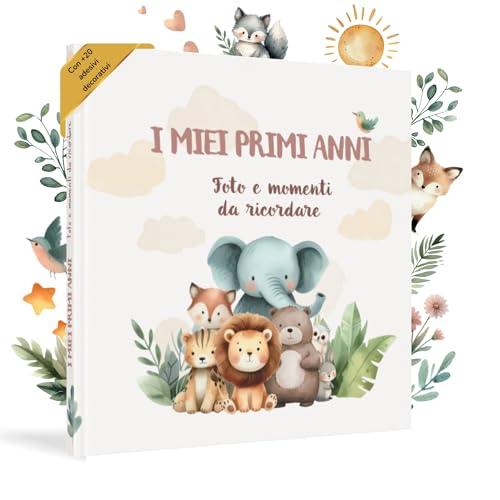 HuBorns - Album Nascita Bambina e Bambino per Incollare Foto e Scritte con +50 Pagine e Adesivi, Album Fotografico Neonato per il Primo Anno fino a 5 Anni, Ideale per Regalo Nascita Bimba e Bimbo