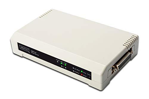 DIGITUS 2+1 Port Printserver, 1x RJ45, 2x USB A, 1x DB-36-pin maschio, USB 2.0, Fast Ethernet 100 Mbit/s, Grigio