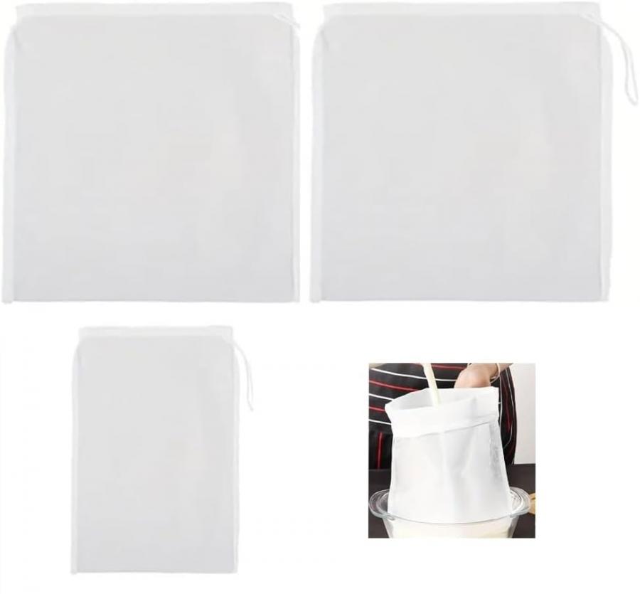 Firavggu 3 Pz Sacchetto Filtro Nylon 120 Micron 3 Misure (20x30cm/30x45cm) - Per Birra Frutta Verdura Vino Marmellata - Telo Filtrante per Spremiagrumi Latte Vegetale