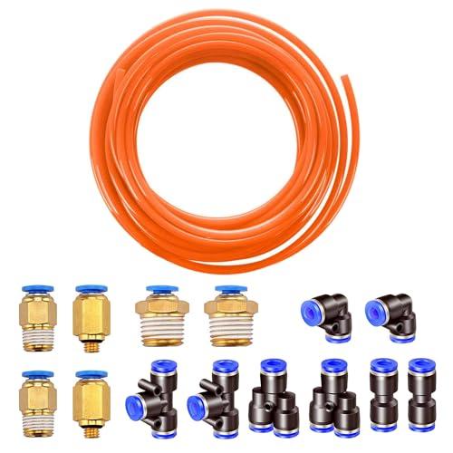 HUAZIZ 6mm OD 4mm ID Aria Pneumatica PU Tubo, 10M Tubo per Aria Poliuretano arancia + 8 Pcs 6mm 1/4