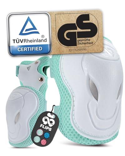 99FLIPS Set di Ginocchiere Pattini BambinaInliner, Skateboard e Bicicletta - Ginocchiere Bambino, Protezioni Skate, Protezioni Roller Bambina - Protezione Skateboard Bambino - GRIND S/M Blu Luminoso