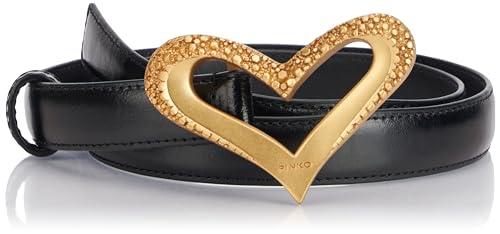 Pinko Love Heart H2 Belt Pelle Vintage Cintura, Z99M_Nero Limousine-Chocolate Gold, L Donna