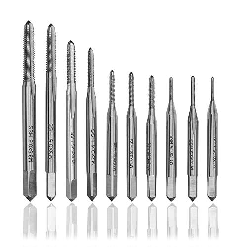 Bestgle 10 Pezzi Maschi per Filettare M1, M1.2, M1.4, M1.6, M1.7, M1.8, M2, M2.5, M3, M3.5, Maschi a Scanalature Diritte per Macchine Utensili ad Alta Velocità in Acciaio Metrico