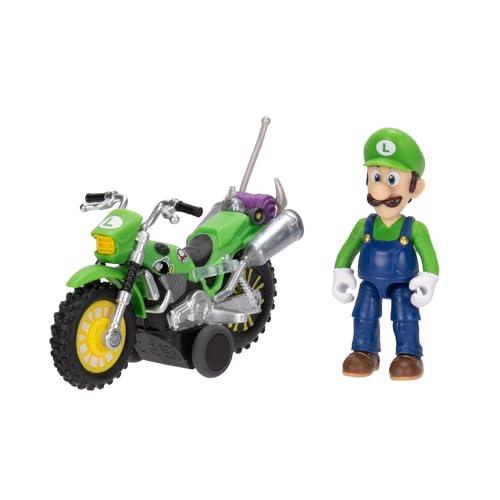 Action figure di Luigi con moto del film Super Mario Galaxy, alta 6,35 cm, con licenza ufficiale Jakks Pacific, 9 punti di articolazione, design dettagliato, carica e via!