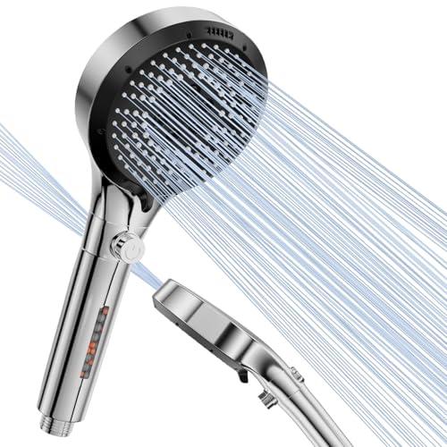 Diboniur Soffione Doccia con 6 Modalità Spray, Doccino per Doccia Pressurizzato con Funzione Filtro, Soffione Doccia Anticalcare Grande (Soffione Senza Tubo)