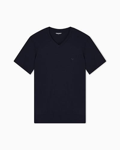 EMPORIO ARMANI T-Shirt da Uomo Pima in Cotone con Scollo a V, Blu, S