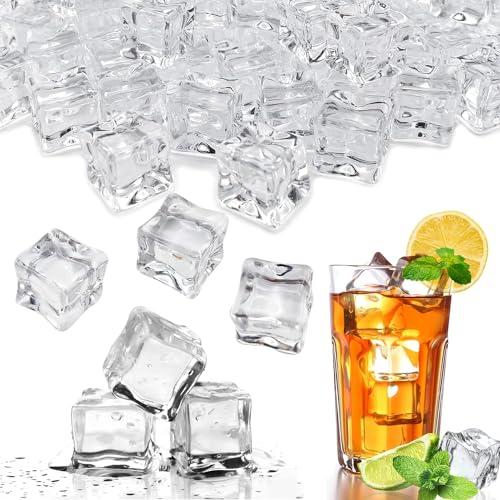 100Pcs Cubetti Riutilizzabili, 20mm Cubetti Ghiaccio Artificiale Cubetti di Ghiaccio Finti in Acrilico Trasparente per Puntelli da Bar Contro Decorazione Fotografia Bevande