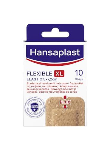 Hansaplast FLEXIBLE XL, Cerotti medicazione per articolazioni, ginocchia e gomiti, Cerotto flessibile e resistente all'acqua che si adatta ai movimenti, 1 Confezione da 10 cerotti grandi 5 x 7,2 cm