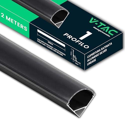 V-TAC 1 Profilo per Strisce Led da 2 METRI Angolare in Alluminio Nero - (2 Metri Totali) - Profili per Strisce LED con Copertura Opaca Nera - Angoli 15,8mm - Apertura 10,5 mm