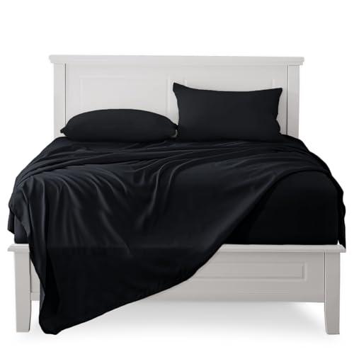 FARFALLAROSSA Lenzuola Matrimoniali Completo, Materiale 100% Puro Cotone, Lenzuola e 2 Federe da Letto, Biancheria da Letto Tinta Unita (Matrimoniale, Nero)