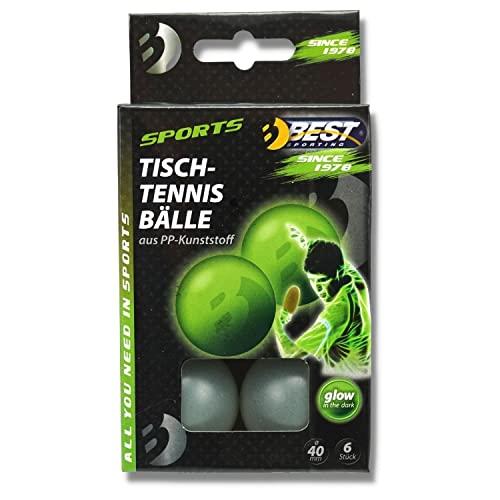 Best Sporting - Palline divertenti da ping pong, 6 pezzi, fosforescenti fluorescenti in the Dark, 40 mm, colore: Verde