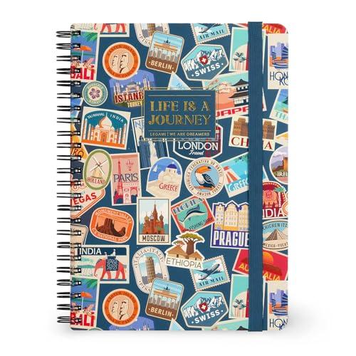 Legami - Quaderno Spiralato a Righe 7 mm, Travel Stickers, Formato A5, Large, in Carta FSC Certificata, Contiene 1 Foglio di Adesivi, 160 Pagine, Chiusura con Elastico, 15 x 21 cm