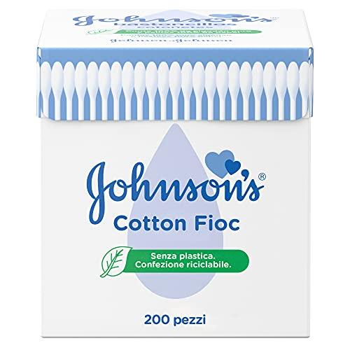 Johnson's Baby Cotton Fioc, Cotton fioc morbidissimi per la pulizia delle aree delicate, Cotton fioc neonato e adulto, Bastoncini in carta e cotone per la pulizia orecchie delicata, 200 Pezzi