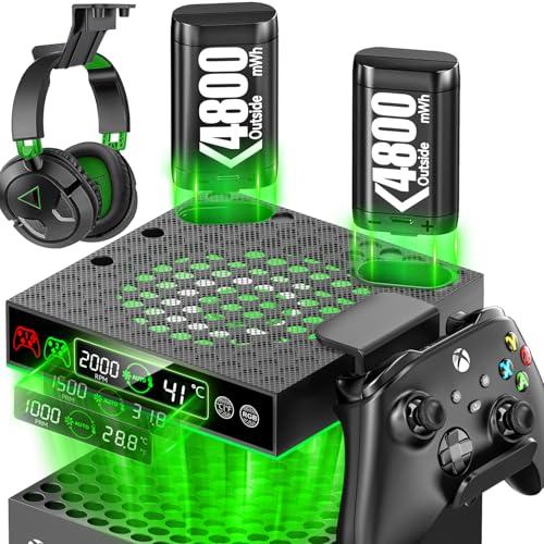 Ventola Raffreddamento X-box Automatica per X-box Series X & S con 9 Modalità di Illuminazione RGB, Carica Batterie X-box con 2×4800 mWh Batterie Ricaricabili, Accessori X-box Series X