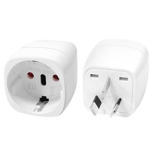 Clomnpe Adattatore Spina Australia da Viaggio, 2x Adattatori Presa Australia, Adattatore di Tipo I - Adattatore da Viaggio Europeo ad Australiano, Adattatore Australia per Australia Cina stecker