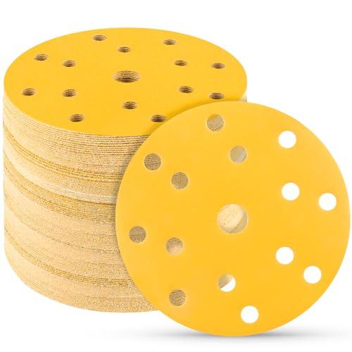 STEBRUAM 50 pezzi Dischi Abrasivi 150mm,400 Grana 15 fori set Fori Rotondi Carta Vetro 150 mm per Orbitale Levigatrice Giraffa per Legno,Metallo