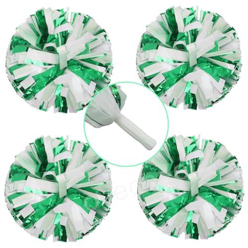 Lovecheer 4 pompon da cheerleader, colore verde e bianco, per tifosi di squadra, calcio, basket, cheerleader, spettacoli