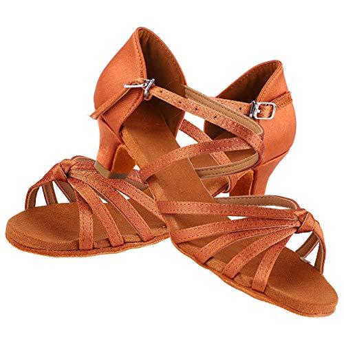 mumisuto Scarpa da Ballo,Scarpe da Ballo Latino morbide e comode Scarpa da Ballo di Moda per Bambina con Tacco Alto 4cm Marrone(31-Marrone)