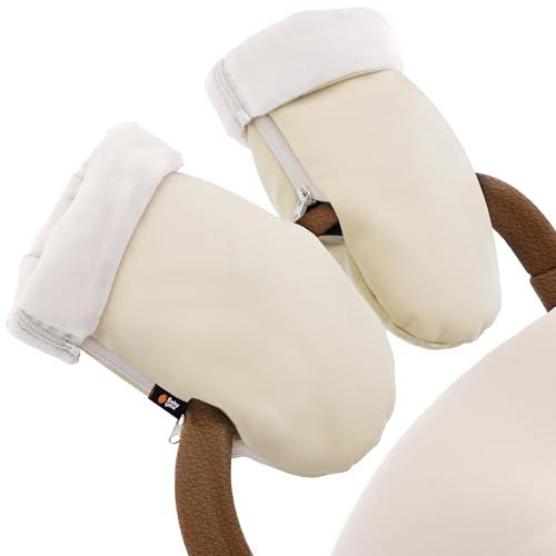 Baby Uma Guanti Passeggino Scaldamani – Guanti per Passeggino Inverno Imbottiti in Pile Ultra Morbido, Esterno in Ecopelle Impermeabile e Antivento, Universali con Cerniere Laterali (Beige)