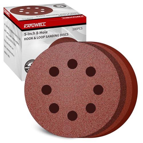 KAFUWELL 100 Pezzi Dischi Abrasivi 125mm, Carta Vetrata Abrasiva 8 Fori per Levigatrice Orbitale(Grana 60/120/240/320)