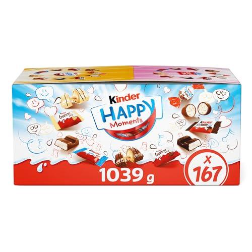 Kinder Happy Moments - 167 Cioccolatini Assortiti Kinder, Mix di Snack Dolci in Formato Mini, Ideali da Condividere a Feste e Compleanni, Maxi Confezione da 1039 gr