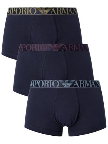 Emporio Armani Shiny Logoband 3-Pack Trunk Trunks, Marine/Marine/Marine, M Men's