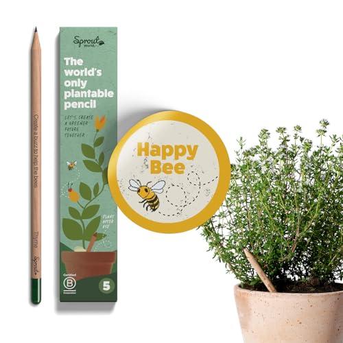 SproutWorld Matita | Edizione Happy Bee | Matite Piantabili nel Rispetto delle Api con Semi di Fiori e Verdure | Regalo Ecologico con Frasi Motivazionali