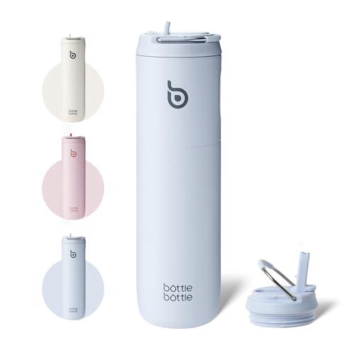 BOTTLE BOTTLE Borraccia termica da 680,4 g, con coperchio e manico con cannuccia, per sport, viaggi, palestra, in acciaio inox, a doppia parete, sottovuoto, in metallo, a prova di perdite, senza BPA,