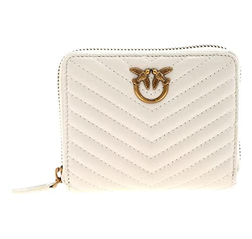Pinko Taylor Zip Around Sheep Nappa, Accessori da Viaggio-Portafogli Donna, Z14Q_Bianco Seta-Antique Gold, U
