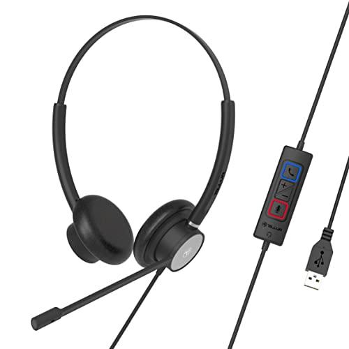 TELLUR Voice 320 Cuffie con Microfono per PC, ENC-Cancellazione del Rumore Ambientale, Binaurale, USB, USB-C, Tasti Remoti in Linea per Risposta,Volume e Mute, Uso Professionale Ufficio e Call Center