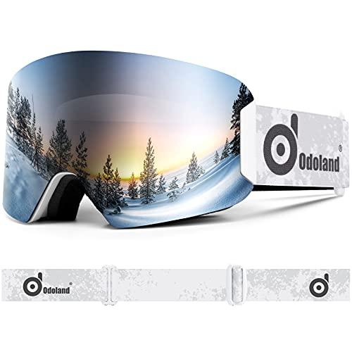 Odoland Occhiali da Sci per Bambini, Occhiali da Snowboard Cilindrici, Anti-appannamento, Anti-UV, Antivento a Vista Larga per Ragazzi e Ragazze, compatibili con Casco