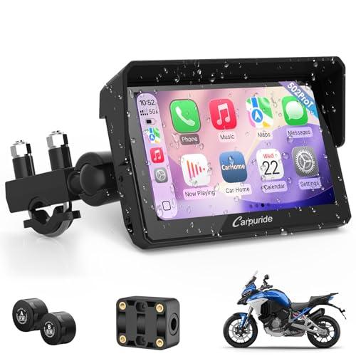 Carpuride W502TPRO per Moto con CarPlay, Android Auto, TPMS e Doppio Bluetooth - Schermo di Navigazione GPS Impermeabile da 5