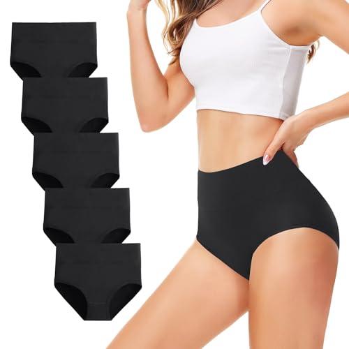 TUUHAW Mutande Donna Pacco da 5 Culotte Vita Alta Slip Cotone Mutantina Elastiche Pantaloncini Post Parto Taglia Nero 2XL