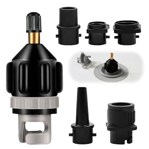 Adattatore per Pompa per Valvola SUP, Attacco Pompa Gonfiabile SUP Adattatore di Gonfiaggio Convertitore Canoa Gonfiabile con 4 Ugelli Valvola Aria per Tavola da Surf Paddle Kayak Aria Compressa