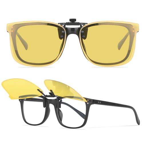 Perkanion Clip Occhiali Guida Notturna Polarizzati - Flip Up Lenti Gialle per Uomo Donna Guida Antiriflesso Night Vision Lenes UV400
