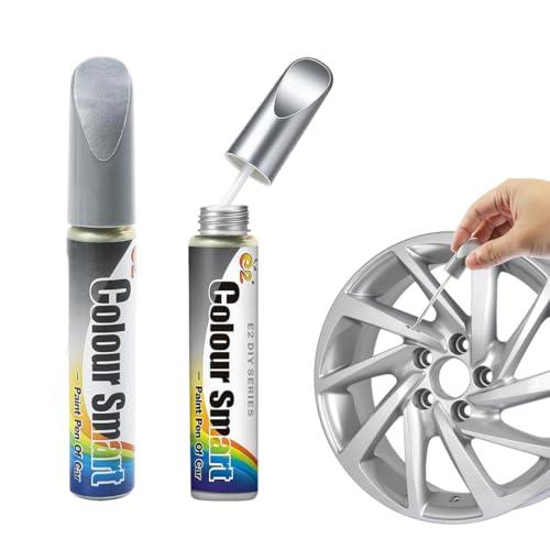 2 Pezzi Vernice per ritocchi cerchioni argento lucido, riparazione graffi cerchioni auto 2 in 1, Penna per Ritocco Auto,Pennarello Copri Graffi Auto,per la Riparazione dei Graffi Sull'auto (Argento)