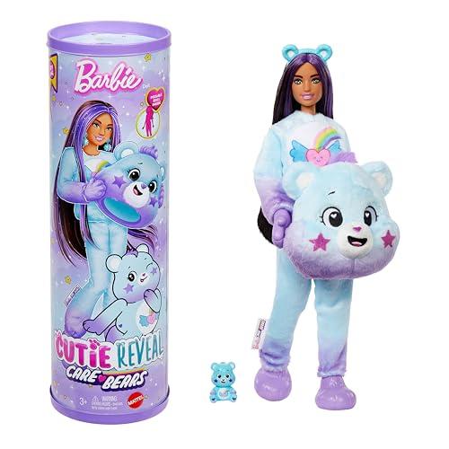 Barbie - Dream Bright Bear, bambola Cutie Reveal Care Bears Serie 2 con costume in peluche e mini orso, 10 sorprese e accessori con effetto cambia colore, giocattolo per bambini, 3+ anni, JFV61