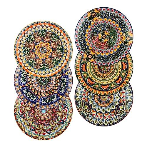 Henten Home Piatto Piano, 6 pezzi Grandi Piatti in ceramica - 28cm, Piatti di Molti Colori, Stile Bohémien, Servizio da Tavola in Gres