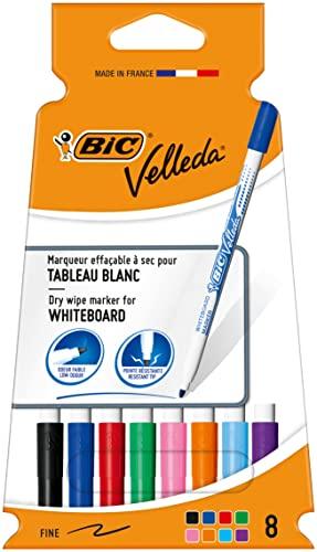BIC Velleda, pennarello per lavagna bianca, 1721, tascabili, a base di chetone, 1,5 mm Confezione da 8 Assorted Colours