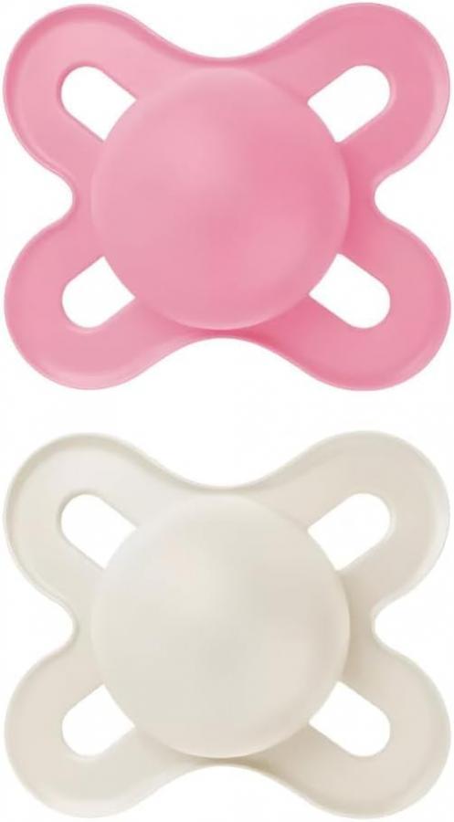 MAM Original Start Succhietto 0-2 Mesi (Set da 2), Ciuccio MAM 0-2 mesi con tettarella ortodontica in caucciù, Kit da 2 accessori neonato con porta ciuccio sterilizzatore, Rosa/Neutro