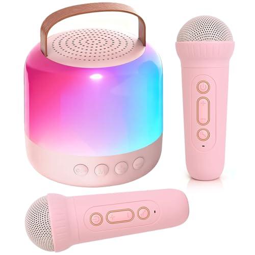 AIUNAOM Macchina per Karaoke con 2 Microfoni Senza Fili per Bambini, Cassa Bluetooth Portatile con LED ed Effetti Sonori - Regalo di Natale Ideale per Ragazze 3-12 Anni