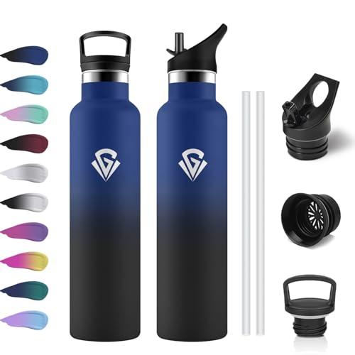 Borraccia Acciaio Inox 1 Litro, Bottiglia Termica Senza BPA, a Prova di Perdite, Borraccia con Cannuccia, Isolamento Doppia Parete, Facile Pulizia, Termos per Ciclismo, Palestra, Campeggio, Gym