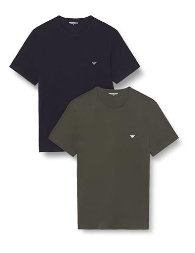 EMPORIO ARMANI 2-Pack Crew Neck T-Shirt, Nero/Forest Night, M Uomo