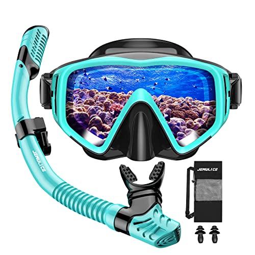 JEMULICE Set per Snorkeling Adulti con Maschera e Boccaglio, Maschera Subacquea Anti-Fog & Anti-Perdite Panoramica 180°, Maschera da Snorkeling, Snorkel Set, Maschera per Immersioni, Unisex-Adulto