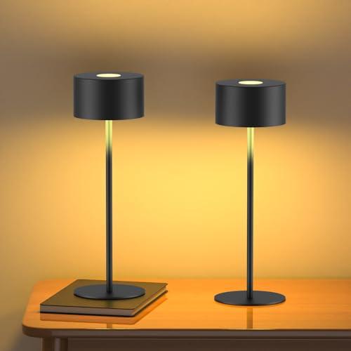 Lampada da Tavolo Senza Fili Tutto in Metallo, 3 Temperature di Luce & Dimmering infinito, Impermeabilità IP54 | Questa lampada portable è perfetta per testa di letto, camera da letto, sala da pranzo