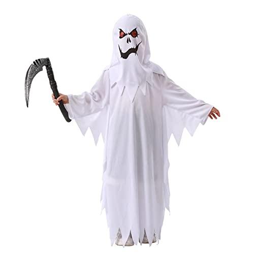 ZUCOS Costume di Halloween da fantasma bianco per bambini, dolce o aspro con falce (bianco, 7-9 anni)