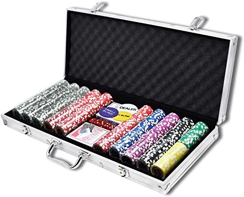 LARS360 Valigetta da poker con 500 fiches laser, da 11,5 g, richiudibile a chiave, accessori per carte da poker, con numero di fiches da casinò, da 55,5 x 20,5 x 6,4 cm, argento